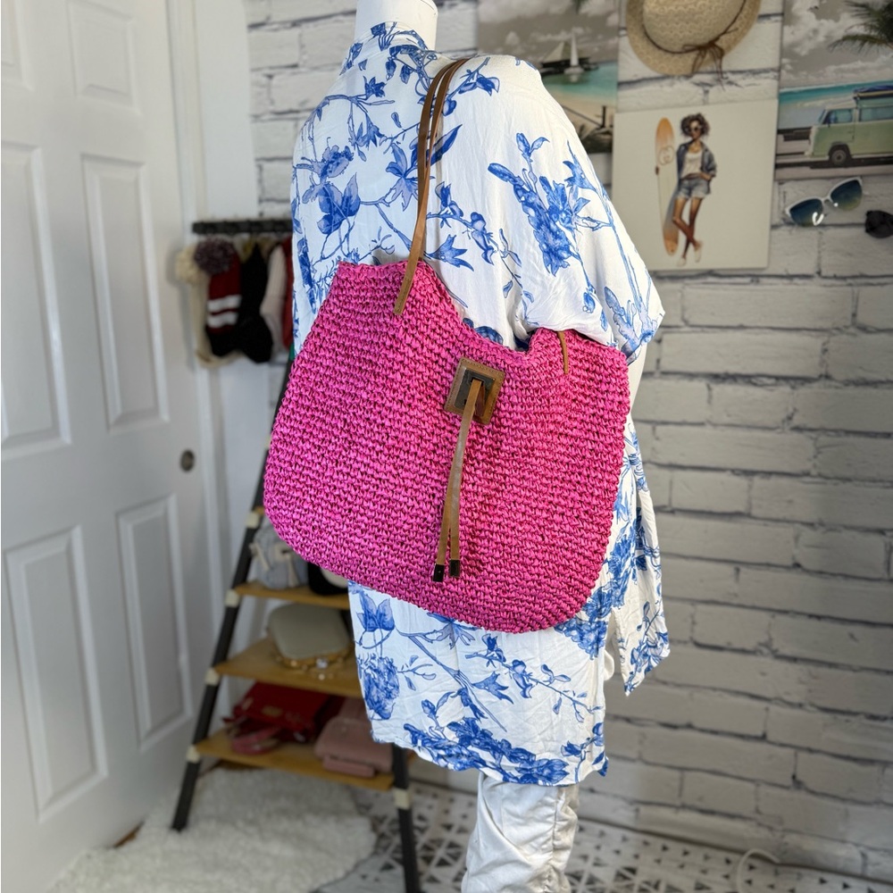Studio Collection Pink & Brown Woven Tote Bag